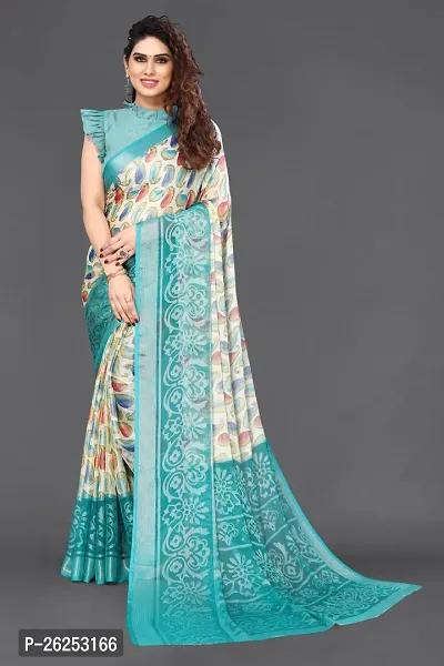 Elegant Turquoise Cotton Silk Saree with Blouse piece-thumb0