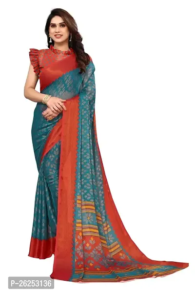 Elegant Turquoise Cotton Silk Saree with Blouse piece-thumb0