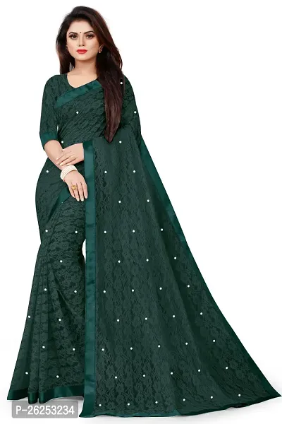 Elegant Green Cotton Silk Saree with Blouse piece-thumb0