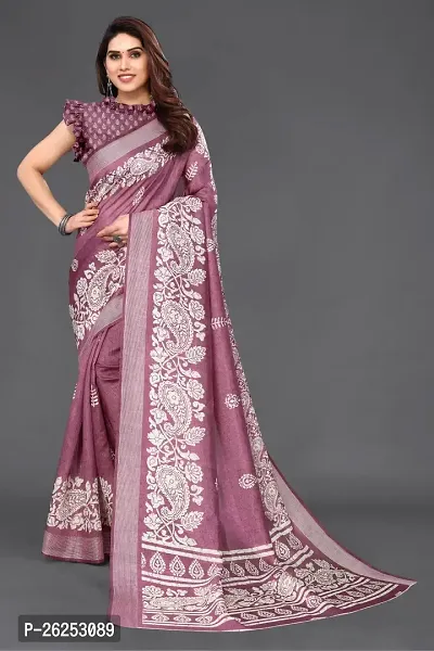 Elegant Purple Cotton Silk Saree with Blouse piece-thumb0