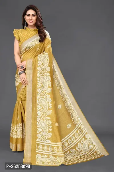 Elegant Yellow Cotton Silk Saree with Blouse piece