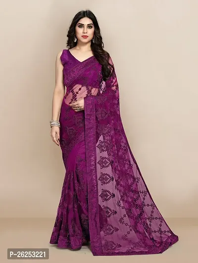 Elegant Purple Cotton Silk Saree with Blouse piece-thumb0