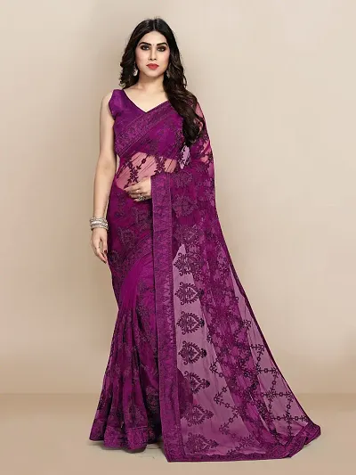 Stunning Net Embroidered Sarees With Blouse Piece
