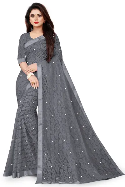 Women's Pure Lichi Silk Jacquard Pattu Designer Heavy Silk Saree With UnStiched Blouse (Grey)