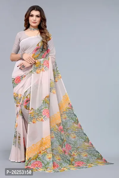 Elegant Grey Cotton Silk Saree with Blouse piece-thumb0