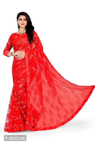 Elegant Red Cotton Silk Saree with Blouse piece-thumb0