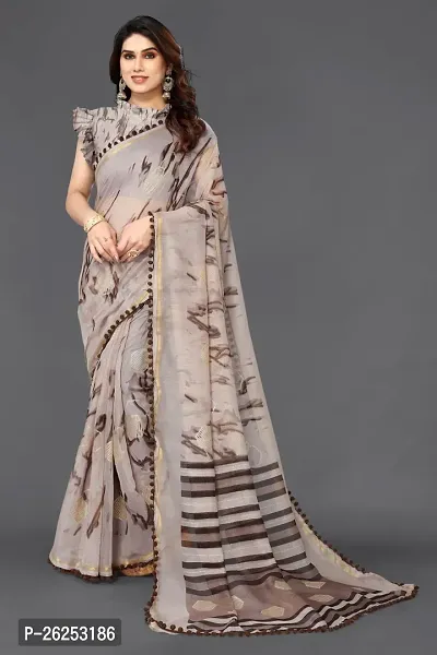 Elegant Grey Cotton Silk Saree with Blouse piece-thumb0