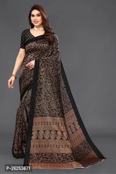 Elegant Black Cotton Silk Saree with Blouse piece-thumb0