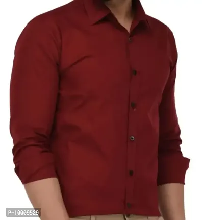 Reliable Maroon Cotton Solid Long Sleeves Casual Shirts For Men-thumb0