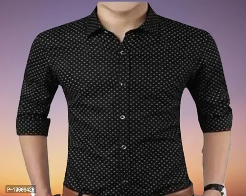 Black Cotton Printed Long Sleeves Casual Shirts For Men