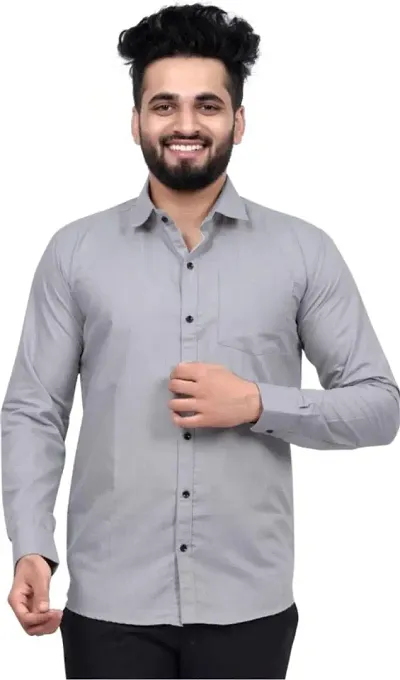 Minty Men's Lycra/Spandex Solid/Plain Classic Collar Fullsleeve Casual Formal Shirt. Ideal for Wedding, Festival, Party, Office Etc. (Grey) Size:-Medium (AE-1022)