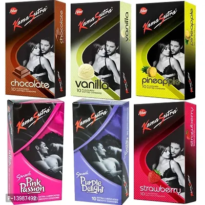 A 'KAMASUTRA' Lubricated Condoms Multi Colored Chocolate Flavour Condom Made of Natural Rubber Latex For Men(6 Pack Of 60 Condom)