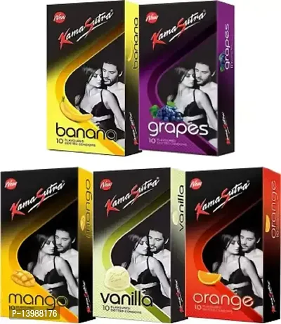 Kamasutra Multi Pack With Exciting Flavours Condom (Pack of 5, 50S)