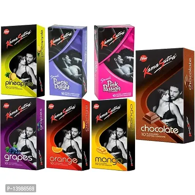 A 'KAMASUTRA' Lubricated Condoms Multi Colored Chocolate Flavour Condom Made of Natural Rubber Latex For Men(7 Pack Of 70 Condom)