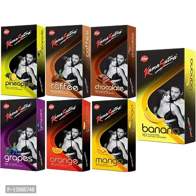 A 'KAMASUTRA' Lubricated Condoms Multi Colored Banana Flavour Condom Made of Natural Rubber Latex For Men(7 Pack Of 70 Condom)