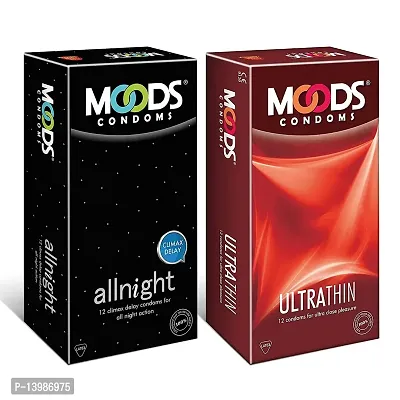 Moods Condoms For Men Multi Variants (AllNight + Ultrathin, 24s) (2Pack in 24Condoms)