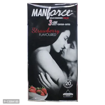 Manforce 3 In One Strawberry Flavoured Condoms (Pack Of 20)