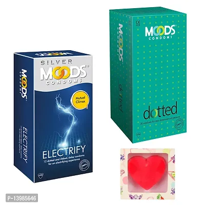 Moods Dotted  Electrify Condoms With Premium Heart Shape Soap