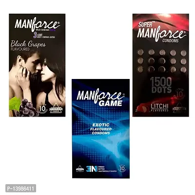 Manforce Combo Pack of Blackgrapes Condoms, Litchi Condom(Extra Dotted), Game Edition