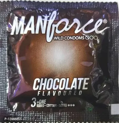 MANFORCE 3 in one Dotted, contour, ribbed chocolate flavour Condom (1 Sheets)