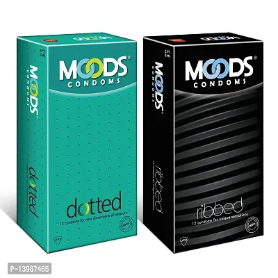 Moods Condoms (Dotted - 12 Count, Ribbed - 12 Count)