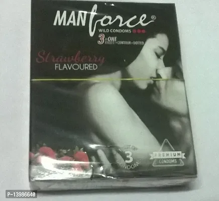 MANFORCE 3 inOne Strawberry Flavoured Coondoms (4 Packs of 3)