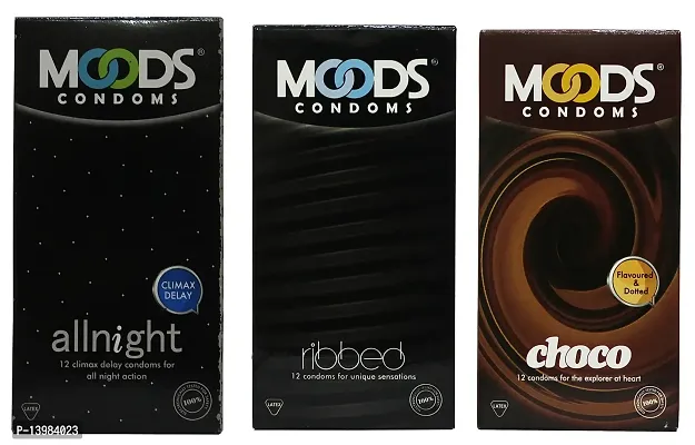 Moods Allnight Climax Delay, Ribbed for Unique Sensations  Choco Condoms??(36S) (Set of 3)