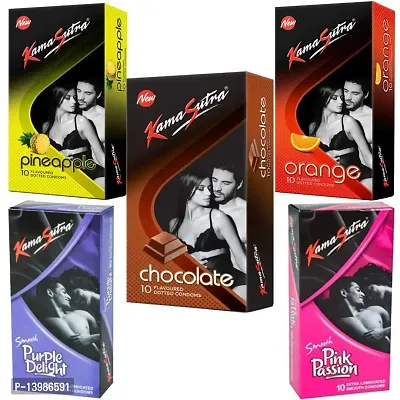 A 'KAMASUTRA' Lubricated Condoms Multi Colored Chocolate Flavour Condom Made of Natural Rubber Latex For Men(5 Pack Of 50 Condom)