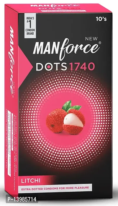 Manforce Litchi Flavoured Extra Dotted Condoms for Men| Extra Dots for Her Extra Stimulation| India?s No. 1* Condom Brand| Lubricated Latex Condoms| 10 pcs