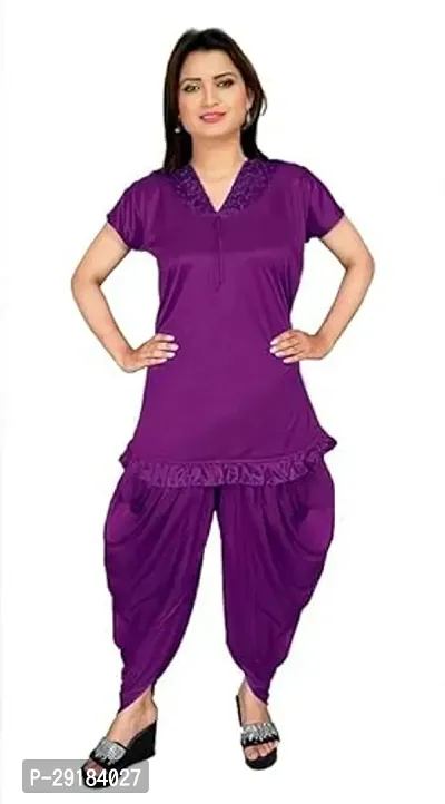 Enzoluxe Women Night Suit Set Self Design Top and Payjama Set, Night Wear Free Size-thumb0