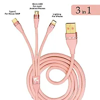 NITROGEN 3 in 1 Fast Multifunctional Nylon Braided Charging Cable for Type-C, Micro and iPhone Pins, Smart 3 Port (Pink Color)-thumb4