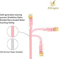 NITROGEN 3 in 1 Fast Multifunctional Nylon Braided Charging Cable for Type-C, Micro and iPhone Pins, Smart 3 Port (Pink Color)-thumb2