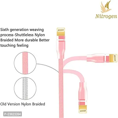 NITROGEN 3 in 1 Fast Multifunctional Nylon Braided Charging Cable for Type-C, Micro and iPhone Pins, Smart 3 Port (Pink Color)-thumb3