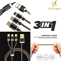Nitrogen 3-In-1 Fast Charging Nylon Braided Durable Data Cable Compatible For All Smartphones  Mobile Accessories (Black, Gold, One Cable)-thumb3