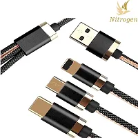 Nitrogen 3-In-1 Fast Charging Nylon Braided Durable Data Cable Compatible For All Smartphones  Mobile Accessories (Black, Gold, One Cable)-thumb2