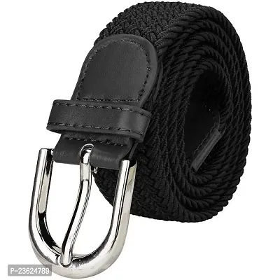 NITROGEN Boys and Girls Free Size Polyester Blend Stretchable Belt (Black)-thumb0