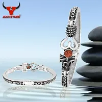 AXXTITUDE Ethnic Kada Bracelet For Men| Mahadev Bracelets| Lord Mahadev Ethnic Bracelet for Mens| Pack Of 3 | Silver Coated Mahadev Bracelet-thumb1