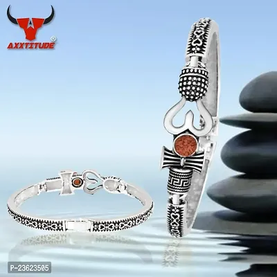 AXXTITUDE Ethnic Kada Bracelet For Men| Mahadev Bracelets| Lord Mahadev Ethnic Bracelet for Mens| Pack Of 3 | Silver Coated Mahadev Bracelet-thumb2