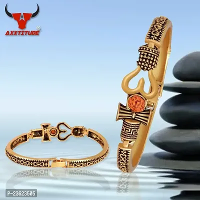 AXXTITUDE Ethnic Kada Bracelet For Men| Mahadev Bracelets| Lord Mahadev Ethnic Bracelet for Mens| Pack Of 3 | Silver Coated Mahadev Bracelet-thumb4