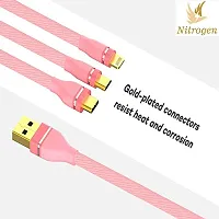 NITROGEN 3 in 1 Fast Multifunctional Nylon Braided Charging Cable for Type-C, Micro and iPhone Pins, Smart 3 Port (Pink Color)-thumb3