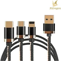 Nitrogen 3-In-1 Fast Charging Nylon Braided Durable Data Cable Compatible For All Smartphones  Mobile Accessories (Black, Gold, One Cable)-thumb1