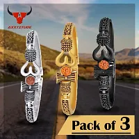 AXXTITUDE Ethnic Kada Bracelet For Men| Mahadev Bracelets| Lord Mahadev Ethnic Bracelet for Mens| Pack Of 3 | Silver Coated Mahadev Bracelet-thumb2