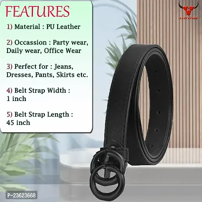 AXXTITUDE Women/Ladies artificial Leather Black Belt for jeans/Dress for casual, Party, formal wear (NEW BLACK)-thumb2