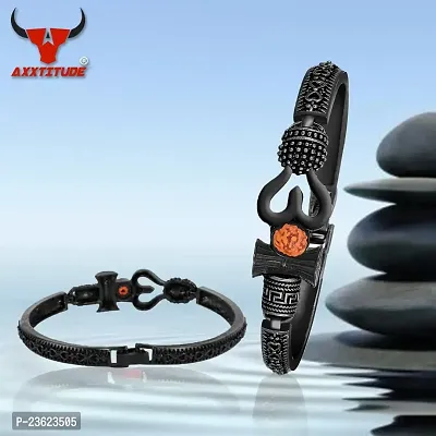 AXXTITUDE Ethnic Kada Bracelet For Men| Mahadev Bracelets| Lord Mahadev Ethnic Bracelet for Mens| Pack Of 3 | Silver Coated Mahadev Bracelet-thumb5