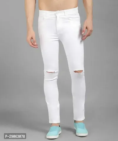 Stylish White Denim Solid Low-Rise Jeans For Men-thumb0