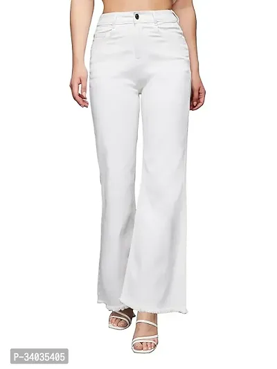 Women Bell Bottom White Denim Jeans-thumb0