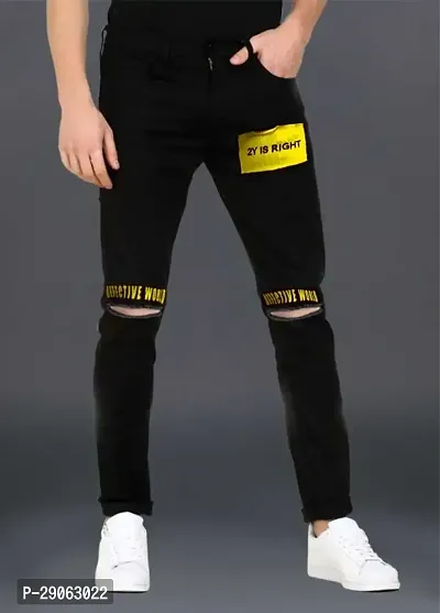 Stylish Black Denim Printed Low-Rise Jeans For Men-thumb0