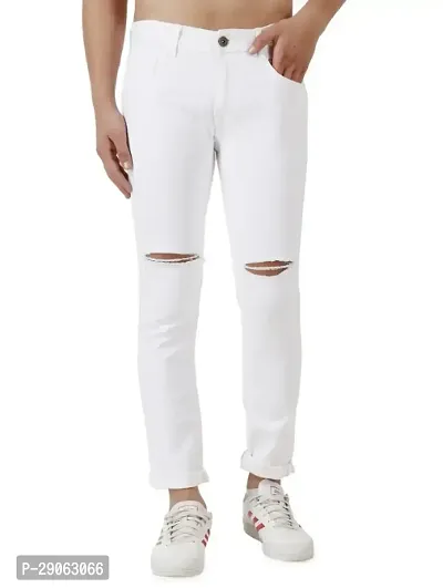 Stylish White Denim Solid Low-Rise Jeans For Men-thumb0