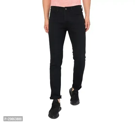 Stylish Black Denim Solid Low-Rise Jeans For Men-thumb0