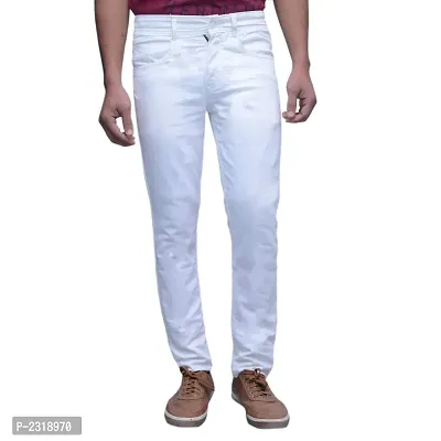 White Denim Solid Slim Fit Mid-Rise Jeans-thumb0